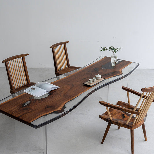 Handcrafted Black Walnut & Clear Epoxy River Dining Table – Live Edge Luxury